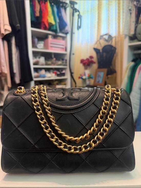 Tory Burch Handbags - Tory Burch Fleming Black Quilted Leather Shoulder Bag with Gold Chain Strap